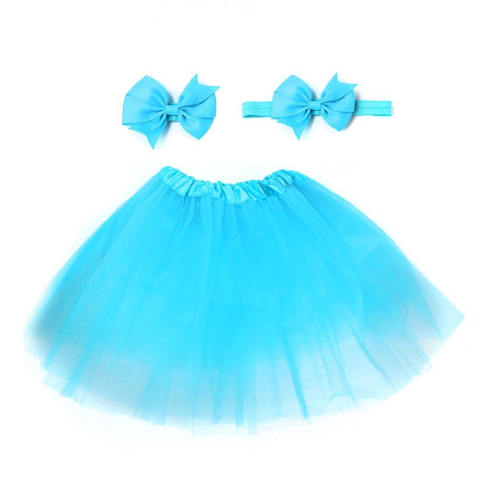3 Stks/set Snoep Kleur Zachte Baby Meisje Tule Rok Hoofdband Haarspeld Photo Prop Prinses Kerst Dag Leuke Comfortabele Rokken: Blauw