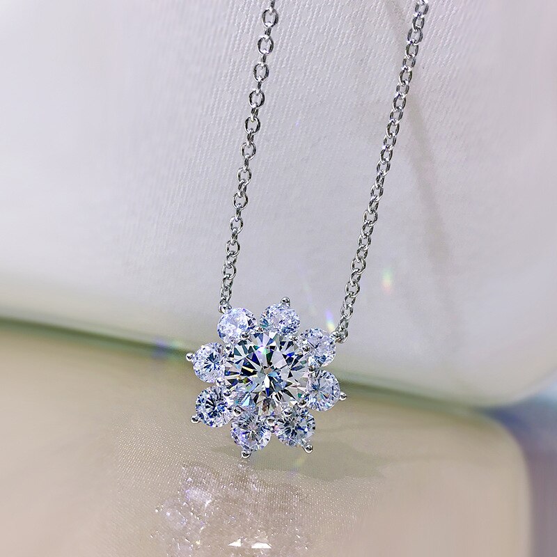 Oevas 100% 925 sterling silber high carbon diamant 43cm blumenanhänger halskette für damen funkelnder hochzeitsschmuck