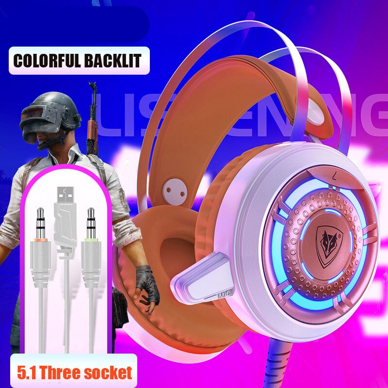 Gaming Wired Hoofdtelefoon Bass Stereo USB Professionele Metalen Game Oortelefoon met Microfoon Backlit LED Noise Cancellation voor PC Laptop: 3 PLUG WHITE A