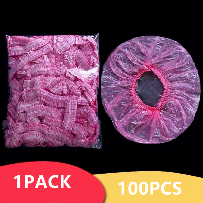 Lot de bonnets de douche jetables, lot de 100 pièces, ensemble de bonnets de bain Non tissés plissés, Anti-poussière, accessoires de beauté pour Salon de coiffure: C