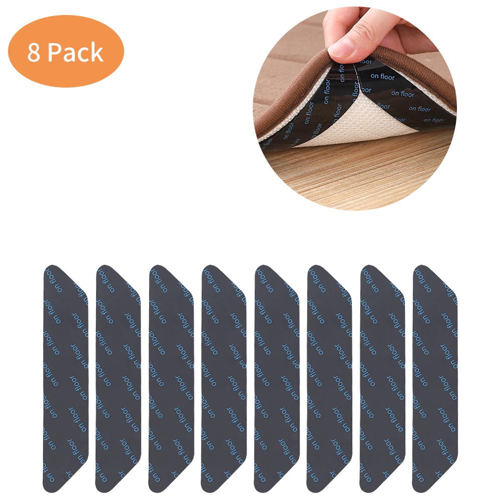 8 Stks/set Badmat Fixer Tape Tapijt Patch Rug Grijpers Zwart Anti Curling Tapijt Grijper Anti Slip Herbruikbare Wasbare Tapijt patch: Black