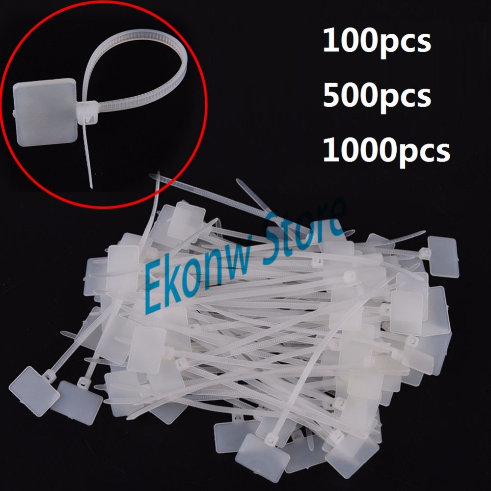 100 stk. 500 stk. 1000 stk. hvide plastik nylon mærketiketter mærkat klistermærke kabelbinder 2.5mm x 100mm