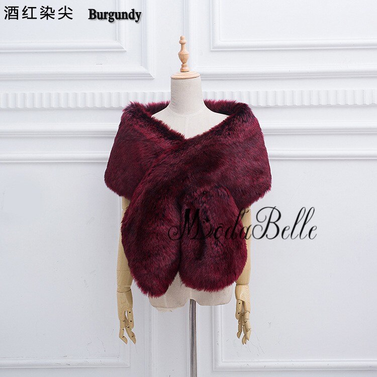 Modabelle Faux Fur Bolero Jassen Ivoor Bruids Stola Bolero Grijs Koningsblauw Rood Roze Avond Sjaals Wedding Wraps Vrouwen: burgundy