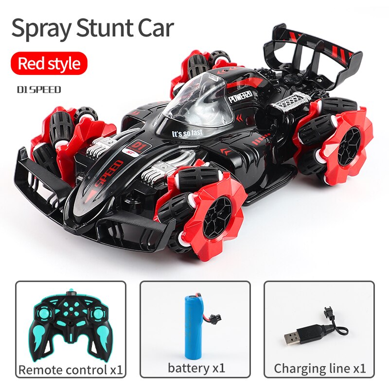 4wd spray drift kaukosäädin auto 360 astetta kiertotemppu nopea rc-auto maastokiipeily kevyt musiikki lapsille: Punainen
