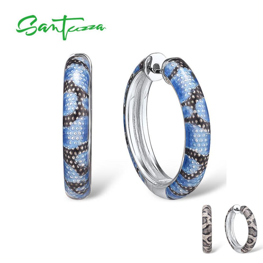 SANTUZZA 925 boucles d'oreilles en argent Sterling pour femmes délicat bleu gris émail serpent veines cerceau boucles d'oreilles Chic Fine bijoux Handamde