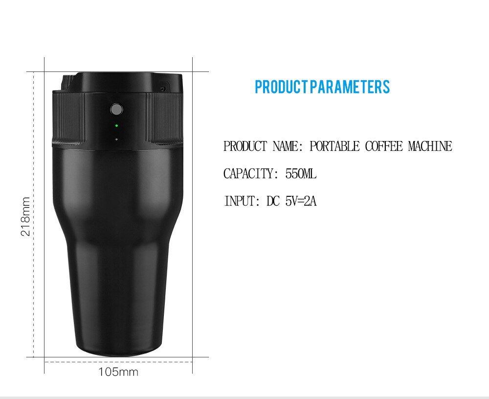 Mini automatisk kaffemaskin rese usb bärbar återanvändbar espresso kaffemugg resa kcup filter kapsel kaffebryggare