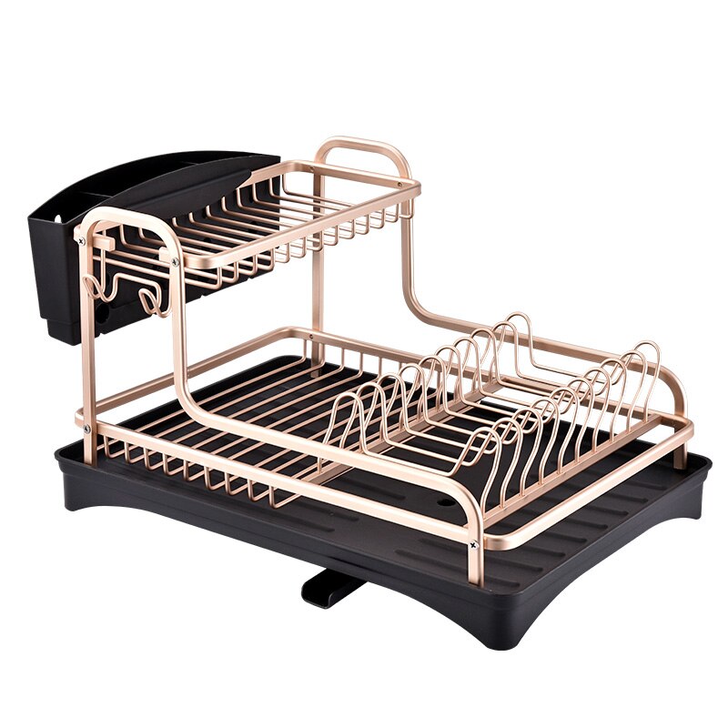 Champagne golden double-dish dish drain rack space aluminum put dishes chopsticks dishes cutlery storage kitchen racks LB61704