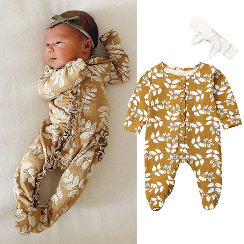 0-6m nyfødte baby footies jumpsuit søde blomster ruffled bomuld komfort legetøj baby tøj