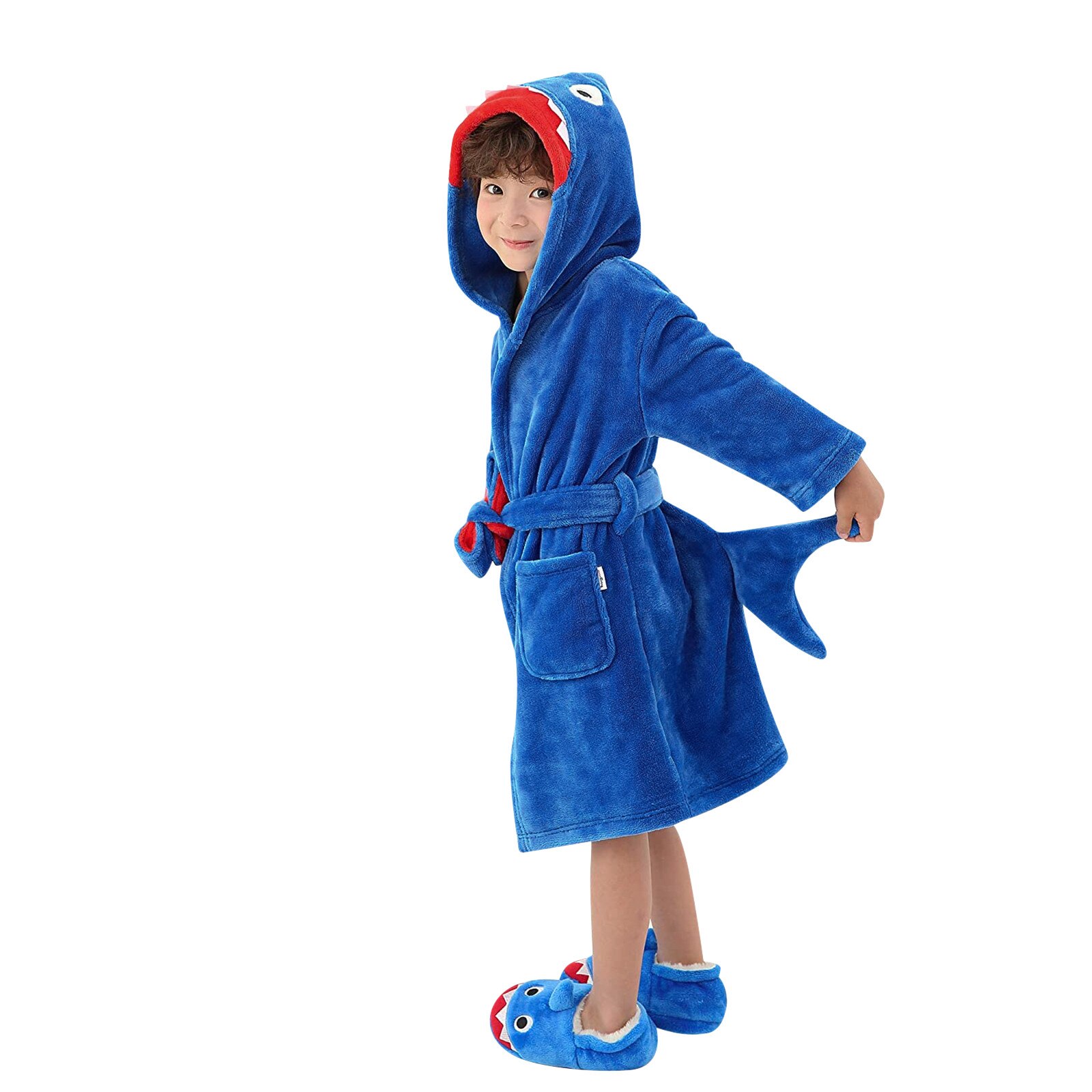 Batas de baño de dibujos animados para bebés y niñas pequeñas, bata de noche de franela, ropa de excursión con cola azul