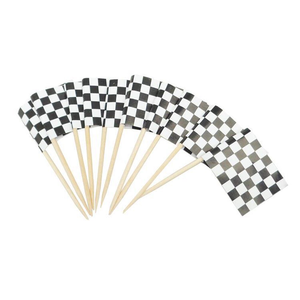 24PCS Racing Flag Toothpicks Checkered Flag Picks Appetizer Toothpicks Fruit Sticks for Cocktail Party - Black and White