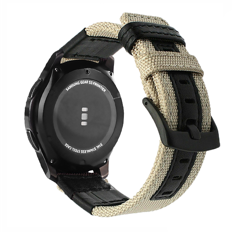 Correa de cuero y nailon para Huawei Watch GT 2 Pro, pulsera inteligente para Samsung Galaxy Watch 3, accesorios de reloj de 45mm: Caqui / 22 mm