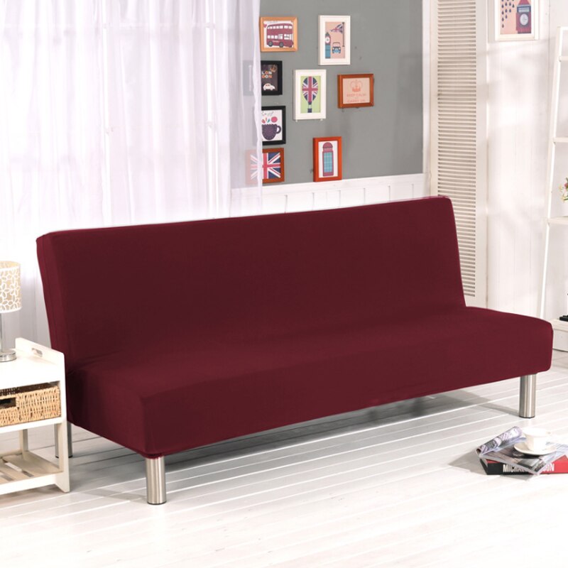 All-inclusive Sofa Cover without Armrest Folding Stretch Sofa Bed Covers For Living Room Universal Elastic Couch Cover 160-190cm: Wine red