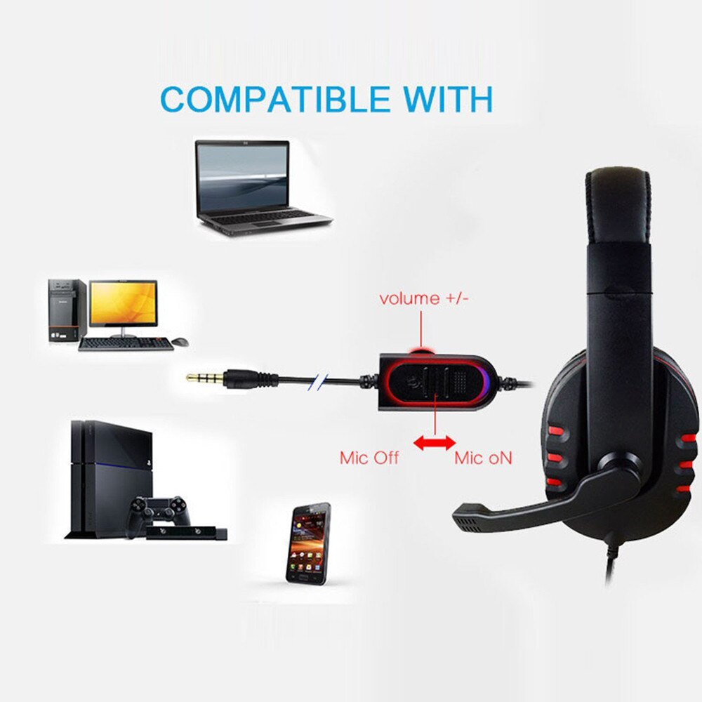 Gaming Headset Voice Control Wired HI-FI Sound Headset Headband Headphone 3.5mm Surround Stereo with HD Mic