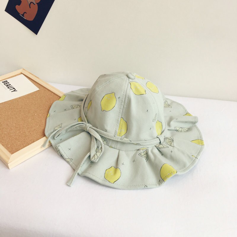 Sommer tynn søt frukt sløyfe baby solhatt 2-4 år gammel prinsesse fiskelue jente babylue: Mintgrønn