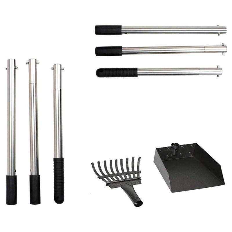 Dog Poop Tray and Rake Set, Pet Waste Removal Scoop with Adjustable Sectional Stainless Handles