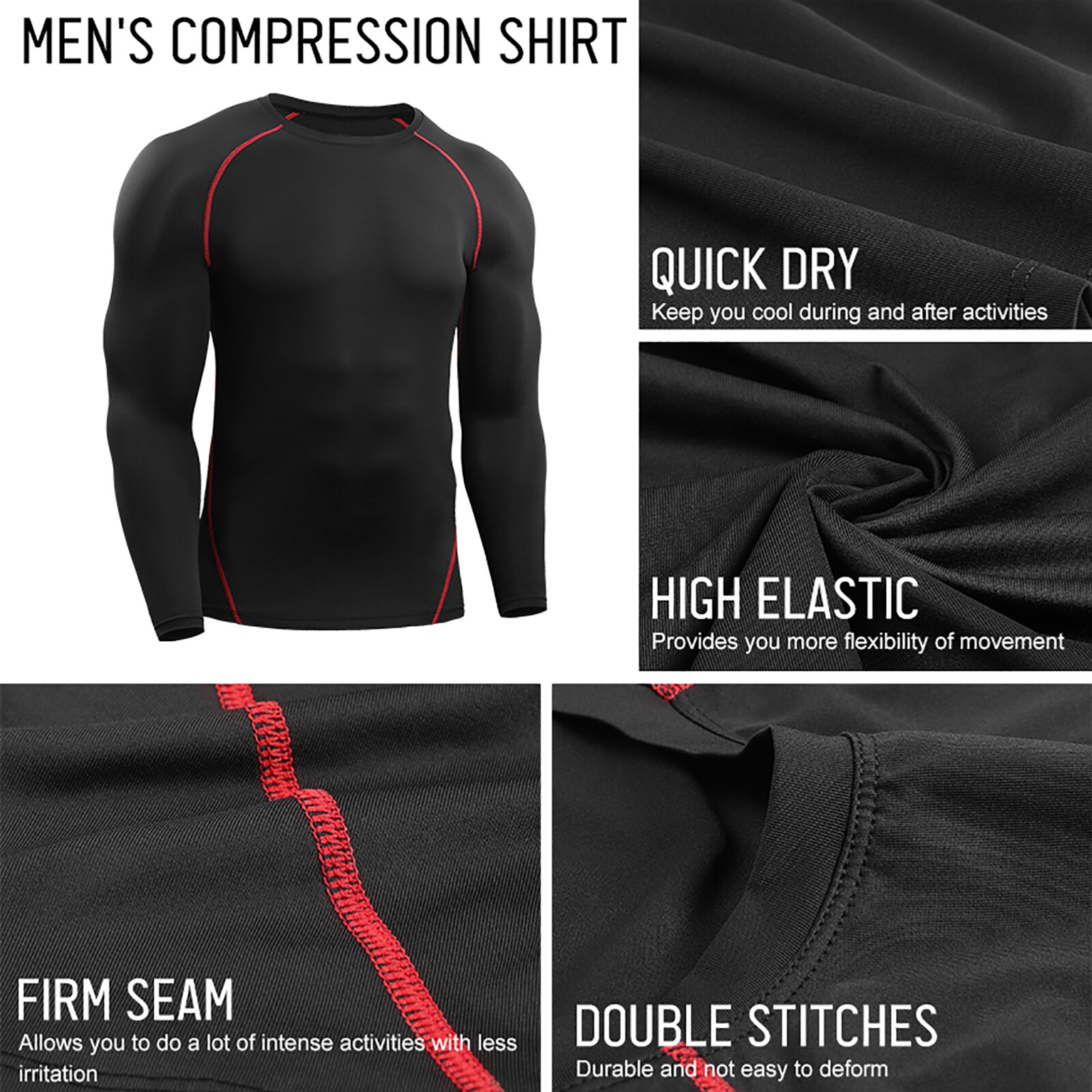 3PCS Men Compression Shirts Elastic Quick Dry Base Layer O-Neck Long Sleeve Sport T-Shirt Tops Workout Fitness sportshirt XXXL