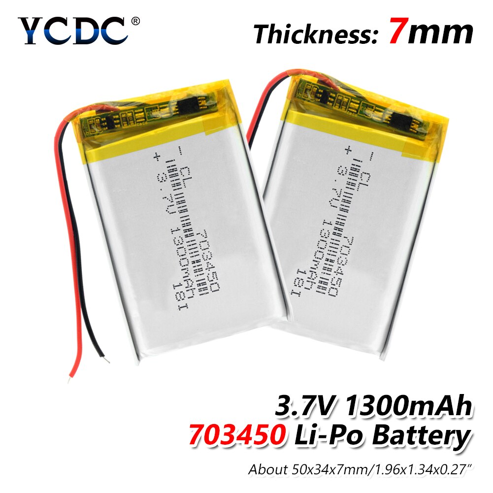 Wiederaufladbare Li-Po MP3 batterie 3,7 V Lithium-Polymer-batterie 703450 073450 1300mAh Mit PCB Für DVD MP3 MP4 MP5 GPS Energie Bank: 2stck