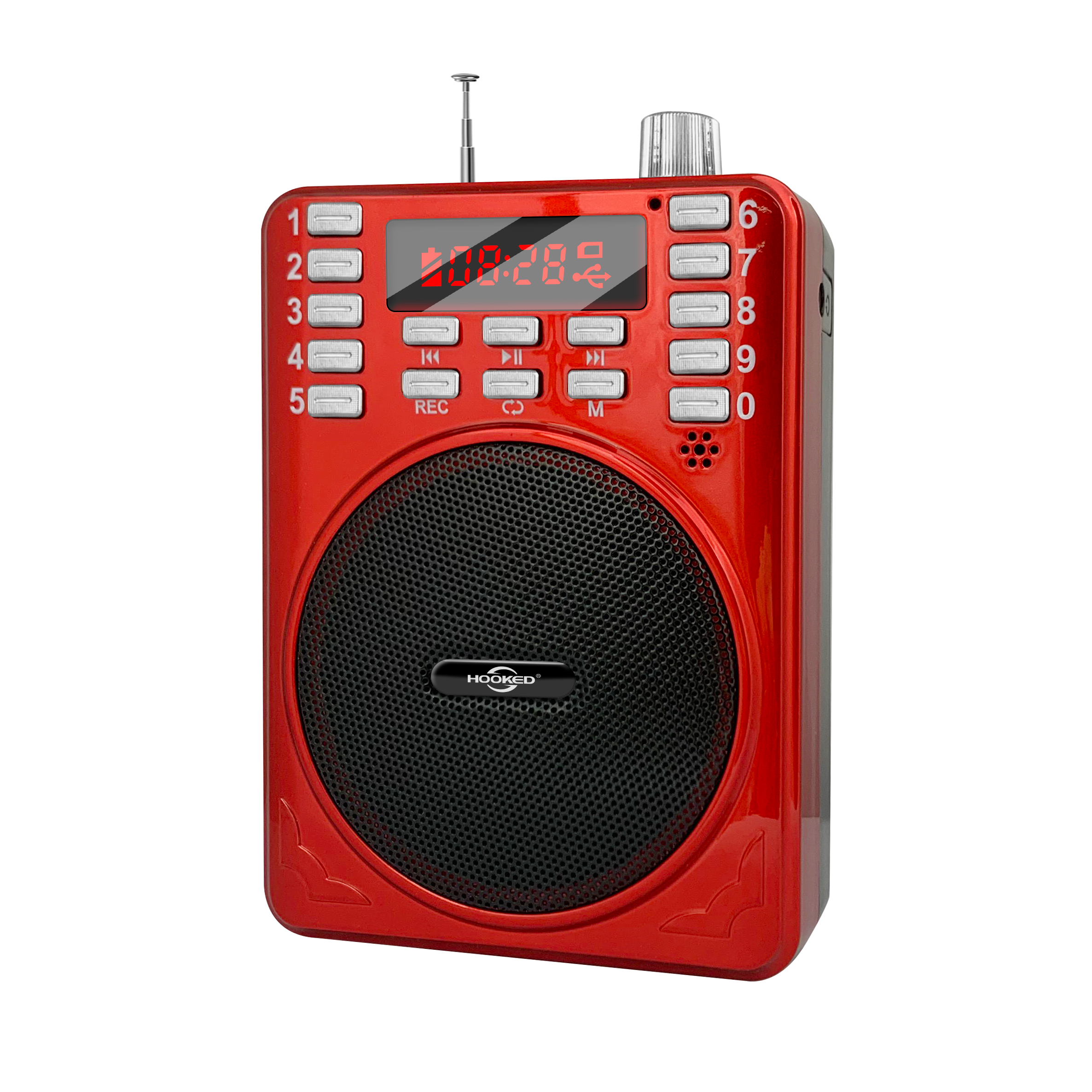 EONKO PA-279BT Voice Amplifier FM Radio Loud Speaker with Bluetooth TF USB FM AUX Earphone Microphone Recording 3pcs Battery: Red