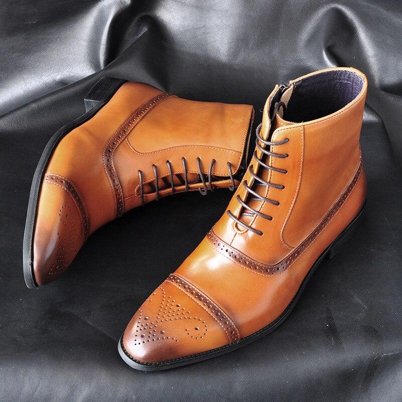 Botas de invierno para hombre de Bullock, botas cálidas para hombre con cordones, zapatos informales de cuero para hombre, botas altas de piel para nieve, calzado de talla grande yuj89: Amarillo / 8.5