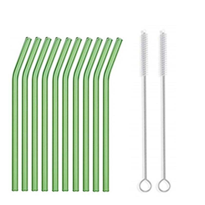 10pcs/Set Glass Straw Reusable Glass Drinking Straws with Brush Eco Friendly Glass Straws for Smoothies Cocktails: Green