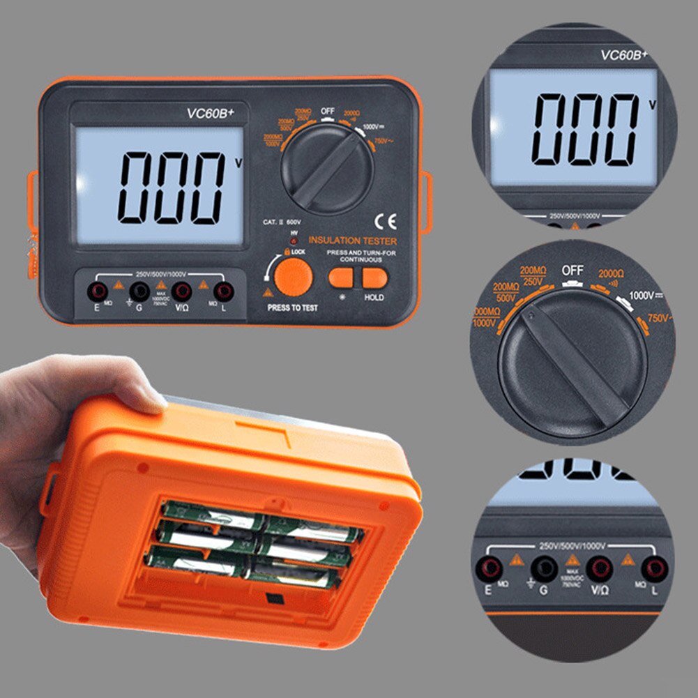 High Accuracy DCV ACV Meter Digital Display Insulation Resistance Tester Plastic Measuring Tool With Test Lead