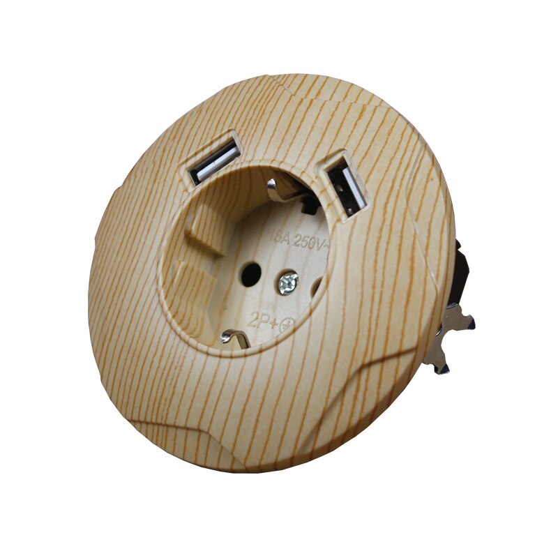 Prise murale USB ronde Double Port USB 5V 2A Usb arbre bois couleur prise electrique steckdose C001