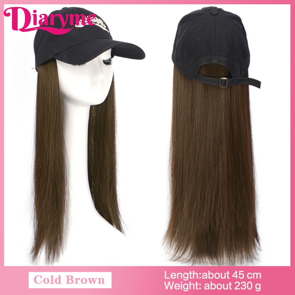 Peluca de sombrero sintético, peluca de pelo largo y liso con gorra de béisbol, gorra ajustable de una sola pieza, gorra de béisbol Retro, conectar pelo recto: Marfíl