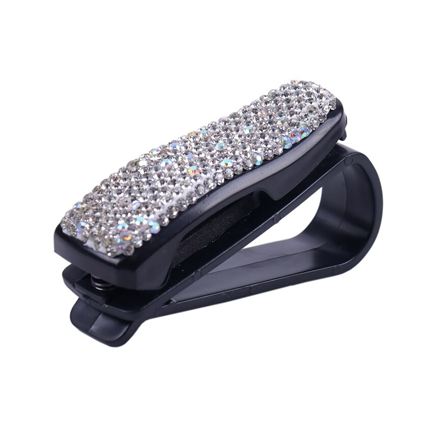 1PC Sun Visor Glasses Bracket Bill Clip Portable Sunglasses Eyeglasses Car Interior Supplies Rhinestone Diamond Decoration Clip: White