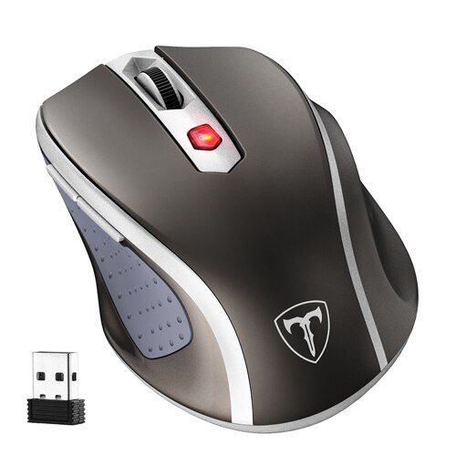 VicTsing – souris optique sans fil ergonomique, 2.4G, avec récepteur USB, 5 DPI réglables, 6 boutons pour ordinateur portable et PC: Gray Mouse