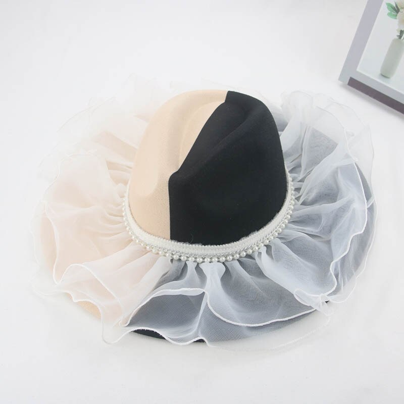 Sombrero Fedora de fieltro para hombre y mujer, gorro de ala grande de 9,5 cm, de retales en negro, blanco y rojo, informal de lujo: 9