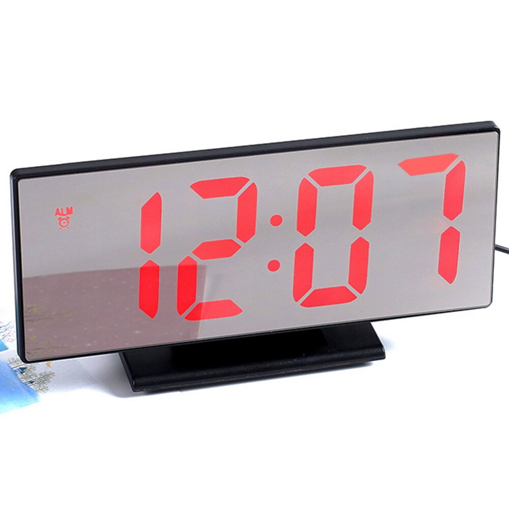 Digital Alarm Clock LED Mirror Electronic Clock Large LCD Display Clocks Noiseless Digital Table Clock With Temperature Calendar: BlackRed