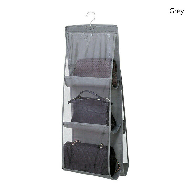 6 Pocket Hanging Handbag Organizer for Wardrobe Closet Transparent Storage Bag Door Wall Clear Sundry Shoe Bag: gray