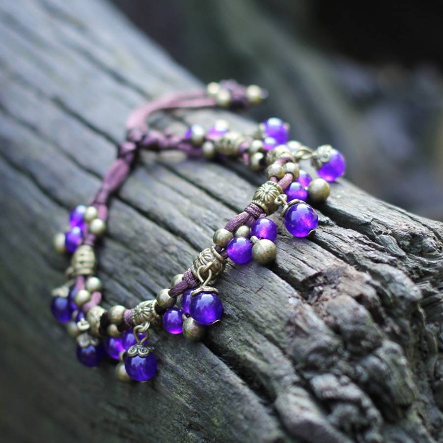 Bracelet de cheville indien en pierre élastique pour femmes, fait à la main, en perles de cuivre, style Boho, pour la plage, bijoux pour le pied: C