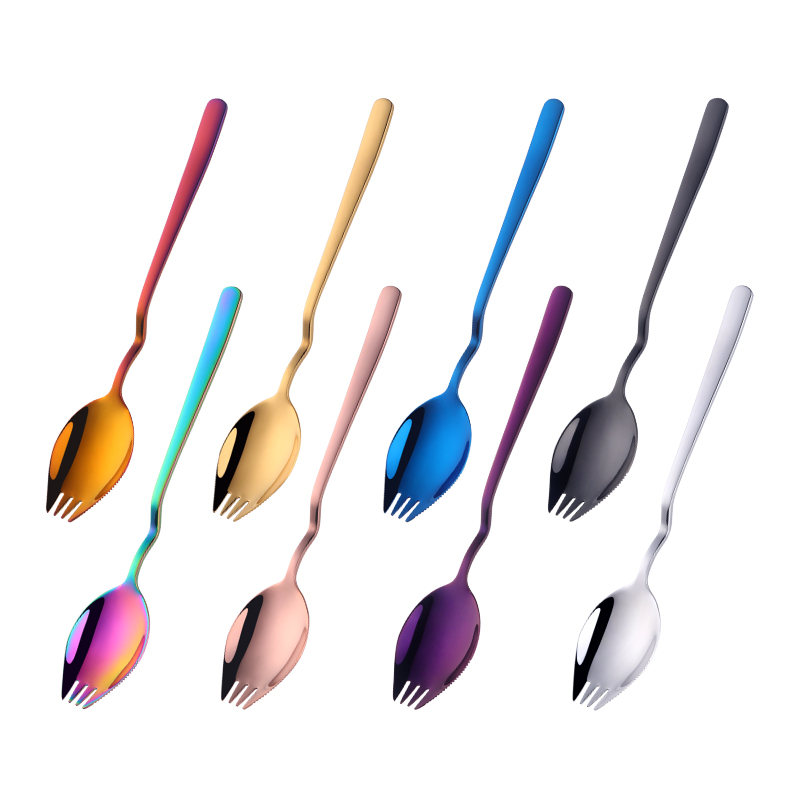 1PCS 3 IN 1 Kitchen Dinner Fork With Special V Stainless Steel Sporks Dessert Fork Spoon Noodles Salad Fruit Utensils