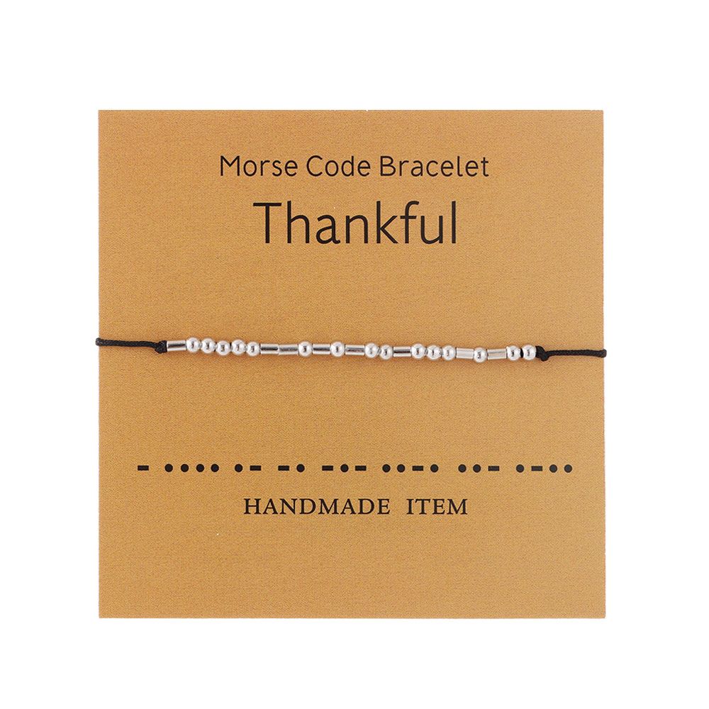Código morse pulseiras abençoado grato senha casal pulseiras com cartão valentinesgifts dia aniversário lembrança presentes de aniversário: Thankful