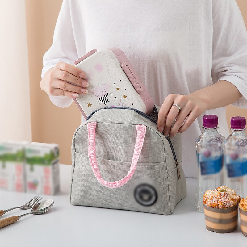 Einfarbig Wasserdichte Oxford Tragbare Zipper Mittagessen Taschen Frauen Student Lunchbox Thermo Tasche Im Freien Picknick Isolierung Kühltasche