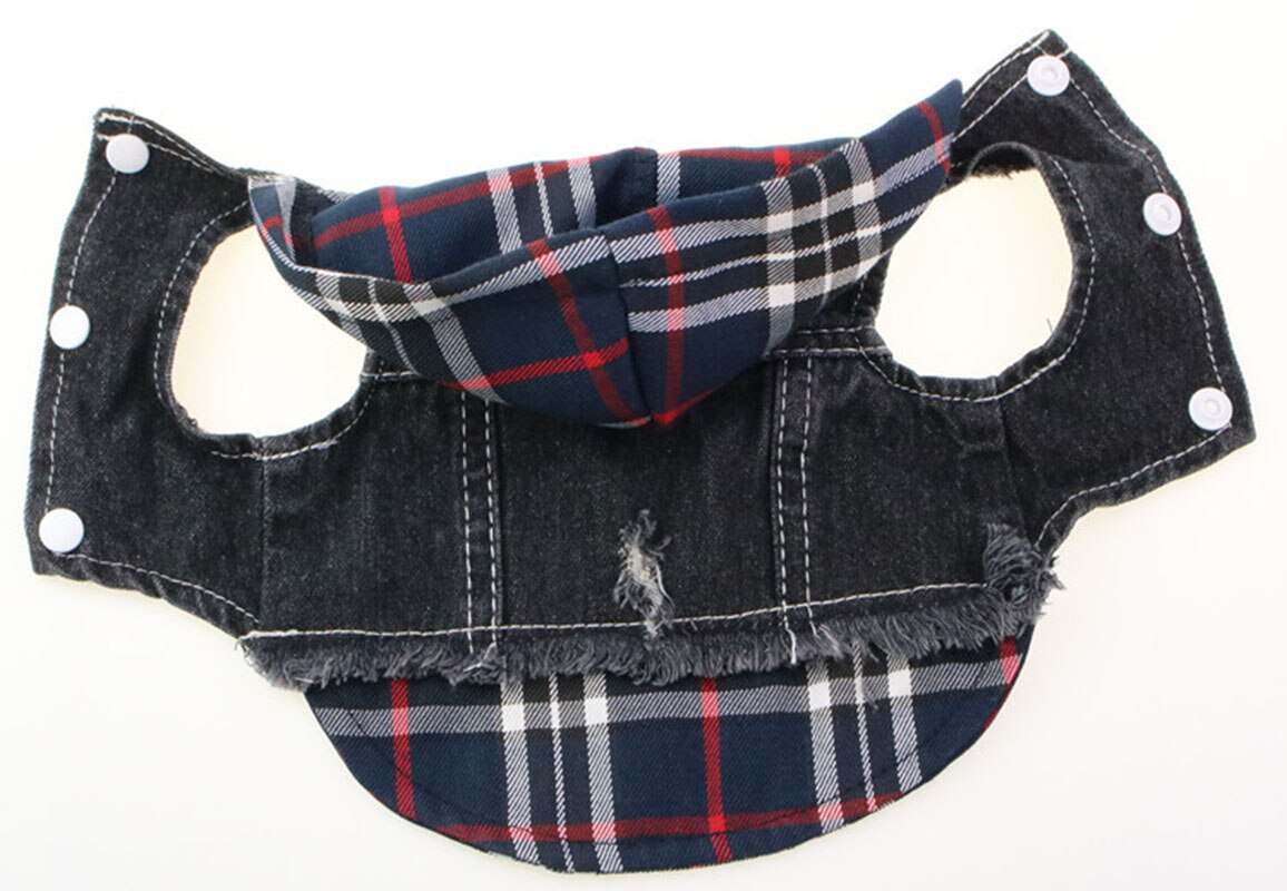 Chaqueta vaquera para perros y gatos, chaleco con capucha para perros y mascotas, chaqueta con sombrero a cuadros, ropa de Primavera/otoño
