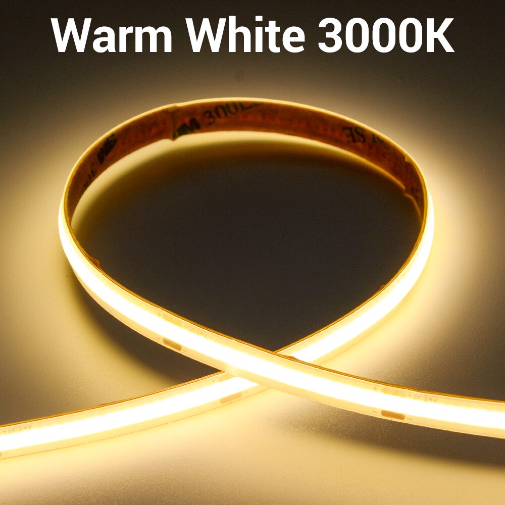 Tira de luces LED COB para exteriores, cinta Flexible de alta densidad, resistente al agua IP65, 12V/24V, 5 m/rollo, 8mm, 480 LED, para cocina y armario: 3000k / 24v