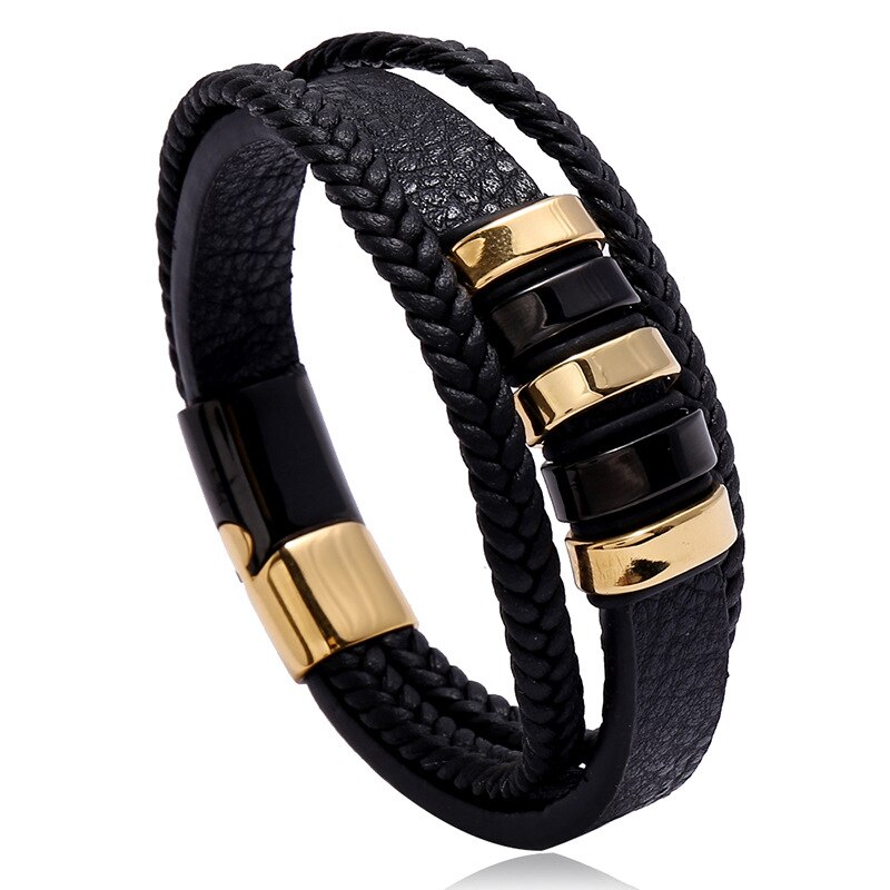 WANGAIYAO2021 Mode Mannen Armband Creatieve Twee-Kleur Rvs Magnetische Gesp Mannen Lederen Armband Eenvoudige Casual