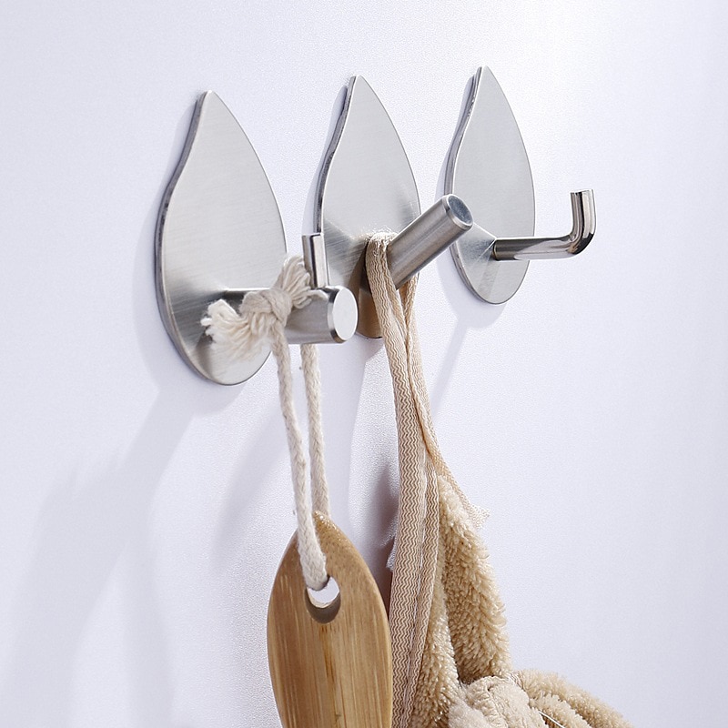 Rvs Haak Zelfklevende Keuken Muur Deur Haak Sleutel Rack Badkamer Handdoek Hanger Zwart Zilver Druppelen Vorm Opslag Haken