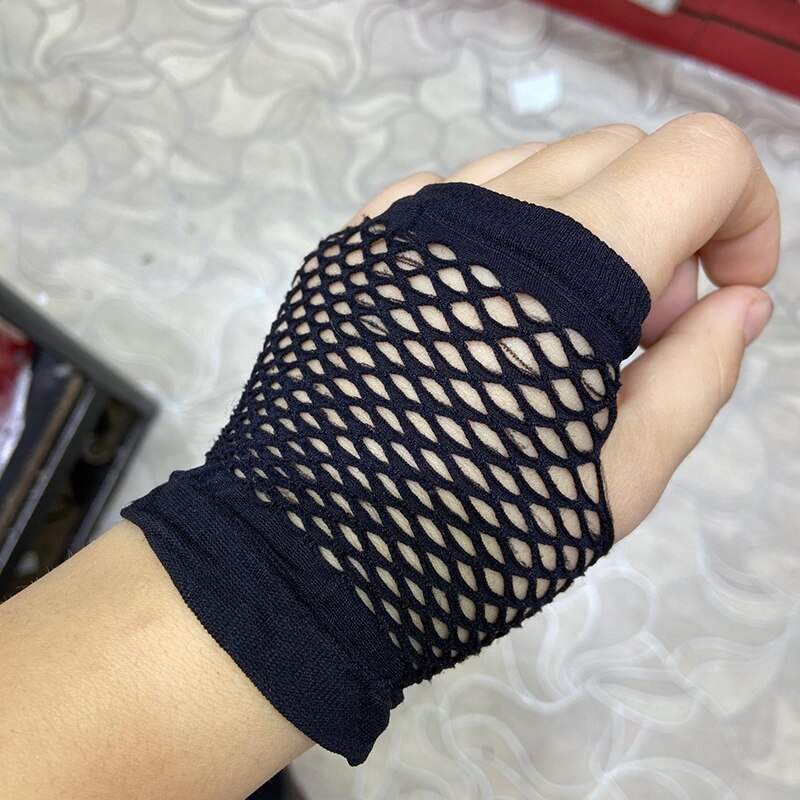Black Womens Short Fishnet Net Gloves Fingerless Mesh Gloves Punk Rock Fancy Night Club Party Sexy Beautiful Gloves
