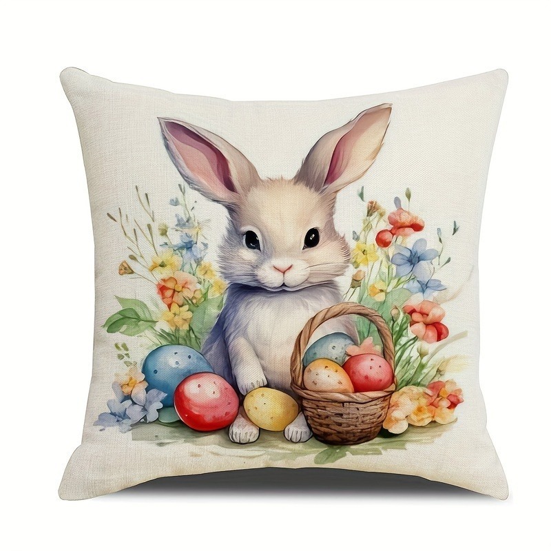 Happy Easter Pillow cover Home Party Celebration Decoration Cute Rabbit Flower and Egg Pattern Sofa Cushion Cover: 470*740mm / green