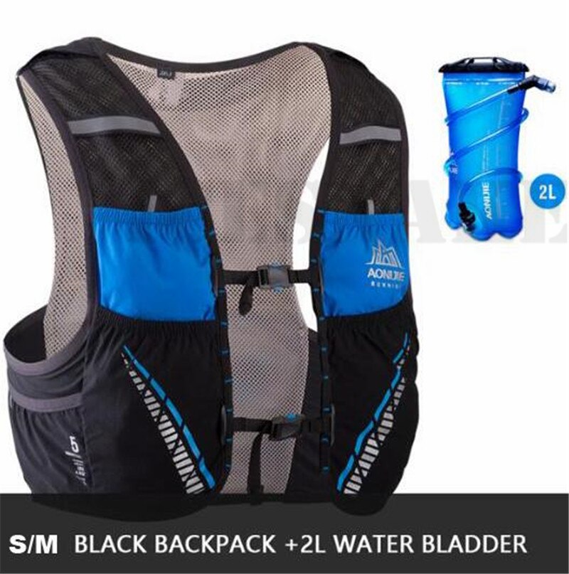 Aonijie 5L Hydratatie Backpack Rugzak Tas Vest Marathon Fietsen Klimmen Water Rugzak Harnas Waterzak Loopwedstrijd: SM Black 2L Bladder