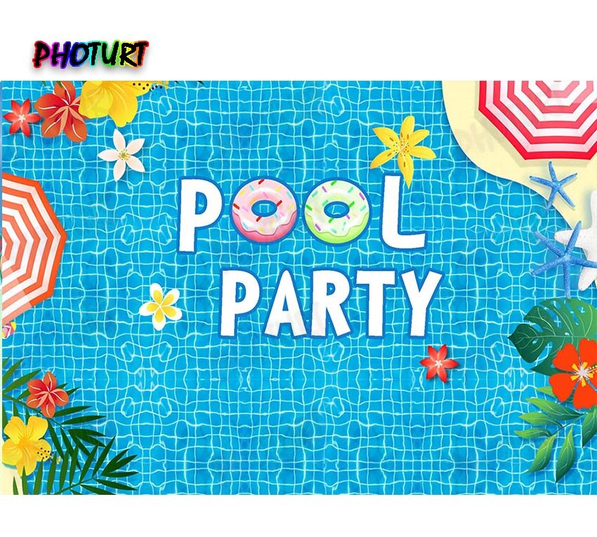 Photurt Pool Party Achtergrond Verjaardag Bruiloft Achtergrond Blauw Zomer Polyester Vinyl Fotografie Banner Decoratie Props