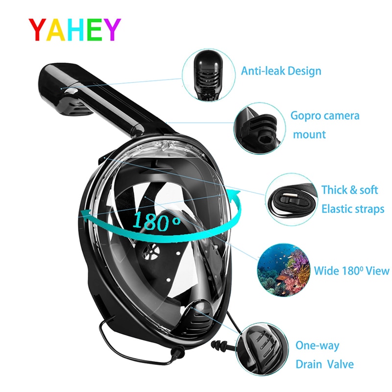 YaHey máscara de natación de cara completa vista Anti-niebla Snorkel máscara para buceo equipo subacuático Snorkel para GoPro Compatible