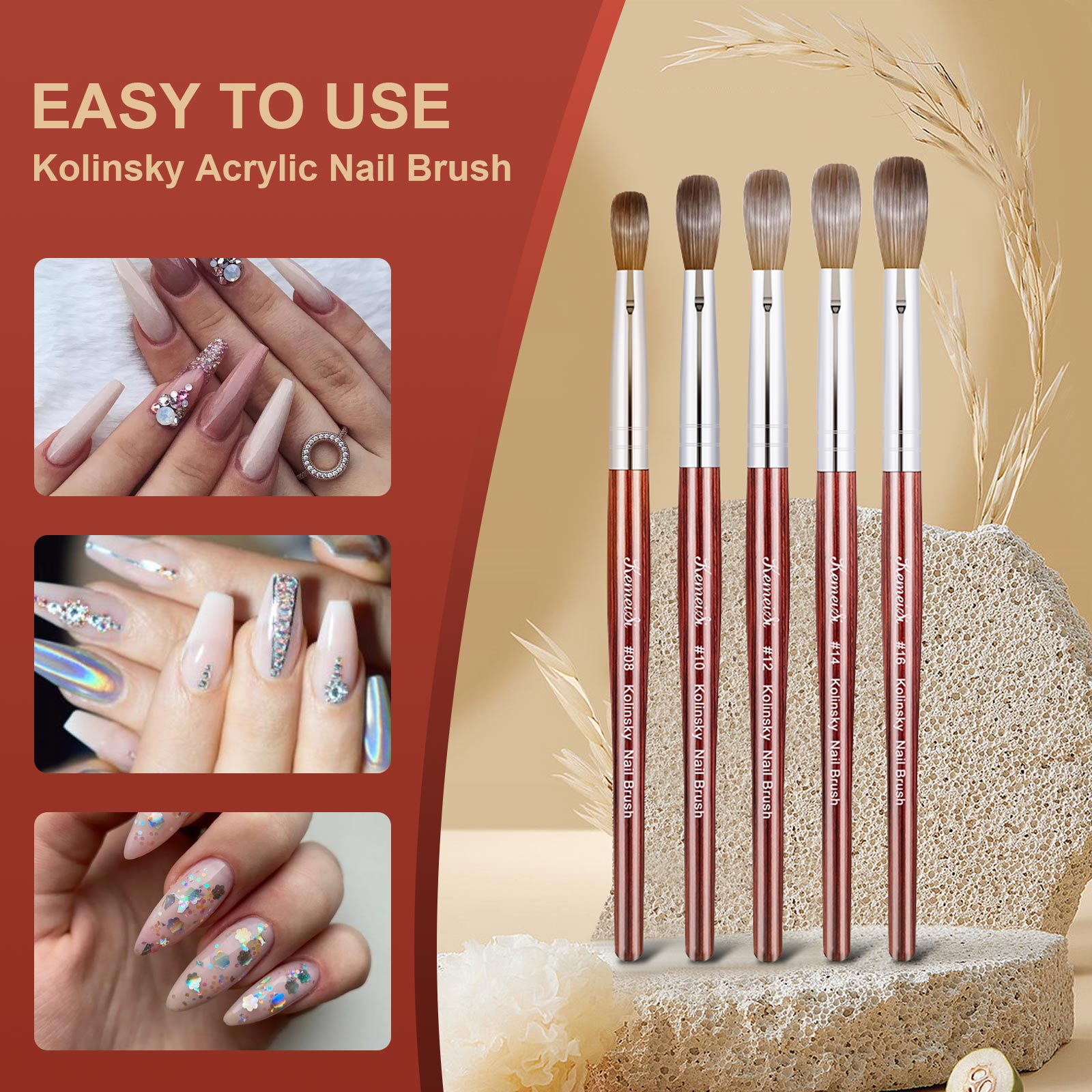 Keimeis Acryl Nagelborstel 100% Kolinsky Acryl Borstels Voor Nagels Maat 10 Ovaal Gekrompen Nagelborstels Voor Acryl Applicat