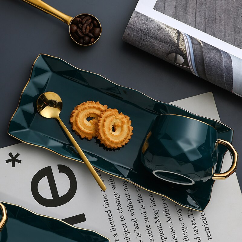 Nordisk kaffekopp luksus dessertben kina høy te kopper sett med skje kompis bicchiere plastica hjem drikkevarer  oo50bd: Sett 6