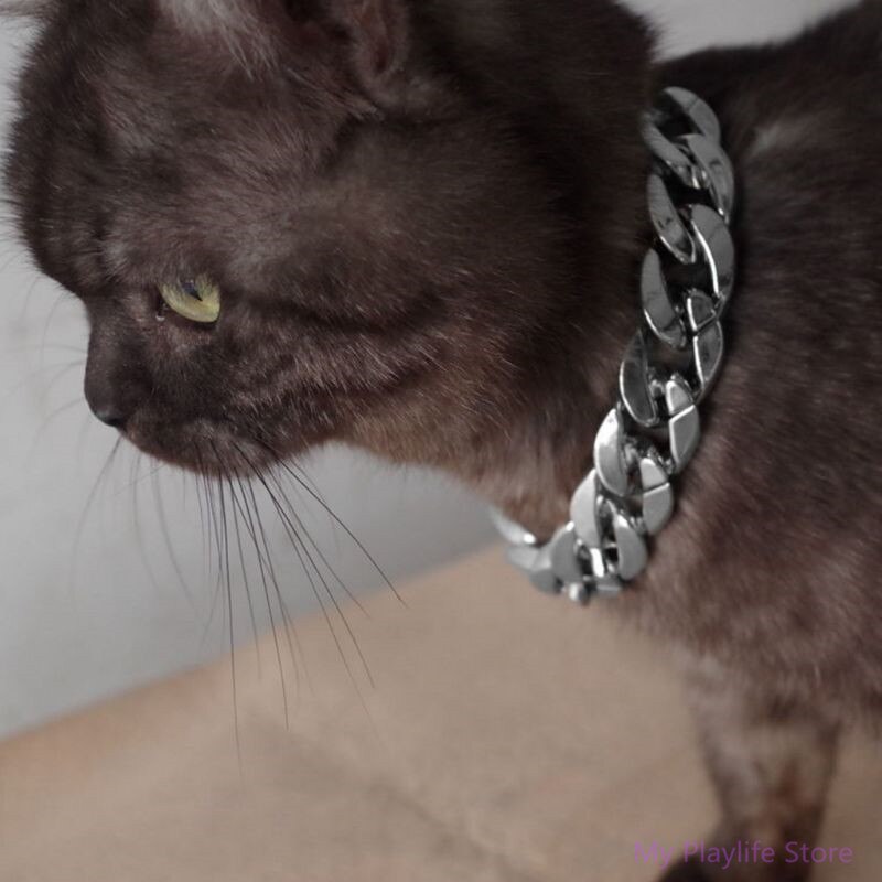 Husdjur hundhalsband tjock kedja smycken halsband halsring silver cc plasthalsband katt valp hundar tillbehör 36/45cm c42