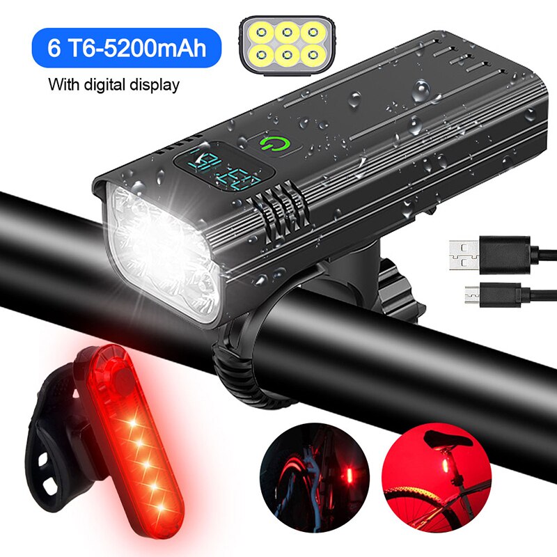 USB Vorderseite Fahrrad Licht 5 LED Fahrrad Lenker Lampe Digital Anzeige Radfahren Taschenlampe mit Typ-C Ladung Energie Bank Funktion: 6LED W Mini hell