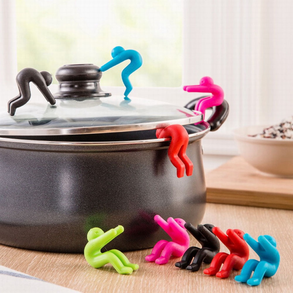 2PC verschütten-nachweisen Topf Clips Deckel Heber Für Suppe Topf Küche Werkzeuge Deckel Stehen Silikon Wärme Beständig Halfter CF-35